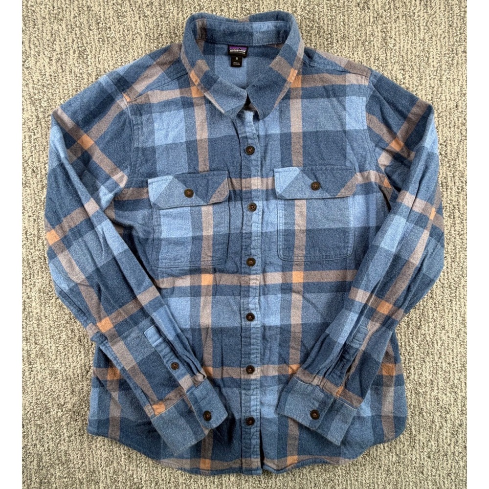 Patagonia Flannel Shirt Womens M Blue Plaid Organic Cotton Fjord 42405